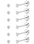 FIBO STEEL G23 Titanium Flat Back Earrings for Women Men Hypoallergenic Opal CZ Ball Tiny Studs Earrings Set for Multiple Piercings Cartilage Helix Tragus Flatback Earrings 6 Pairs 2mm/4mm