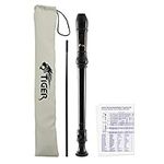 Tiger REC2-BK Descant Recorder – Three Piece School, Beginners Recorder with Bag and Cleaning Rod and Fingering Chart - Black