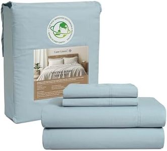 Washed Cotton Percale King Sheet Set - 100% Cotton 4 PC King Size Sheets Set, Cooling Sheets King Size, Soft and Breathable Bed Sheets King, Deep Pocket King Sheets - French Blue