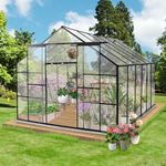 GarveeLife 12 x 8 FT Polycarbonate Greenhouse, Heavy Duty Large Walk-in Green House with Door & Adjustable Roof Vent, Aluminum Frame Greenhouse for Outside Garden Backyard, Black