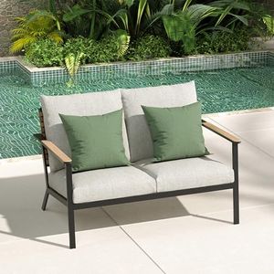 Grand patio Outdoor Rocking Chairs, 2-Piece Loveseat Leather-Look Patio Bistro Set Outdoor Furniture Conversation Sets，4.75'' Grey Cushions