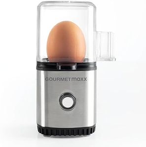 GOURMETmaxx Hervidor de huevos de diseño para 1 huevo | Hervidor de huevos compacto | Hervidor de huevos con perforador de huevos, vaso medidor y señal acústica | 3 grados de dureza