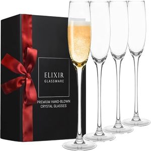 Champagne Flutes - 5 oz - Set of 4 Crystal Glass Flutes, Hand Blown Edge Champagne Glasses - Premium Crystal Champagne Glasses - Prosecco Wine Flute, Cocktail Glasses, Bar Glassware