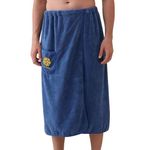 JIAHG Men's Adjustable Bath Wrap Towels Wearable Sauna SPA Beach Towel Towelling with Pockets Absorbent Coral Fleece (Blue B)