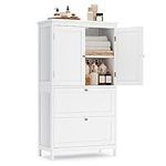 VASAGLE Bathroom Floor Storage Cabinet, Bathroom Storage Unit, Freestanding Cabinet with 2 Drawers and 2 Doors, Adjustable Shelf, 11.8 x 23.6 x 43.3 Inches, White UBBC551P31