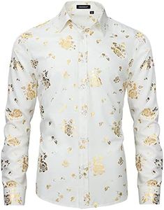 HISDERN Camicia da Uomo Casual Manica Lunga Camicie Elegante Regolare vestibilità Bottone Camicie Bianco L