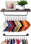 HYDERMUS Hat Rack for Wall with Shelf for 24 Baseball Caps Metal Hat Organizer with 12 Clips and 12 Hook Hat Holder Wall Mounted for Baseball Caps Trucker Hat and Others Hat Weathered Walnut