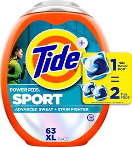 Tide Power Pods Sport Laundry Detergent Pacs, 63 Count, Advanced Sweat + Stain Fighter