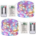 Ooklee Fairy Lights Battery Operated, [2 Pack] 10M 100 LED Outdoor Waterproof String Lights, 8 Modes Remote Timmer Rainbow Twinkle Copper Wire Lighting for Home Gazebo Christmas Decor(Multi Colour)