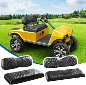 NOKINS 4PCS Golf Cart Diamond Seat Covers Kit, Front and Rear Seat Covers Fits Club Car DS 2000.5-Up OEM Ordinary Seat Cushion, No Need to Staples, Durable Breathable Vinyl (Black&Black Stitching)