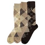 POLO RALPH LAUREN Men's Argyle Pattern Dress Crew Socks-3 Pair Pack-Soft Lightweight Cotton Comfort, Light Khaki, 6-12.5