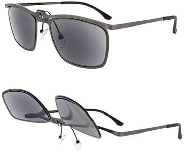 FAA'N Flip up Reading Glasses for Women Men,Square Frame Readers with Spring Hinge (Sun presbyopia lens, Gunmetal, +2.00 Diopters)