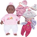 Prextex 12-Piece Black Baby Doll Set - 14-Inch African American Baby Doll Set with Cute Baby Girl Dress and Doll Accessories | Baby Toy, Soft Play Dolls, Best Gift for Baby Girl and Toddler