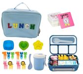 STARANDBEE 75 Pieces Bento Box Lunch Box Kit Blue Insulated Lunch Bag 3 Layer Stackable Leakproof Lunch Box Containers with Cup,Lunch Bag,Spoon,Fork,60 Pieces Lunch Box Notes(Blue)