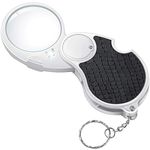 Magnifying Glass with Light, Illuminated Magnifying Glass, 5x Handheld Magnifier Small Illuminated Foldable Hand-Illuminated Magnifying Glass for Reading Hobby Travel - Flip Lens with 45 mm Diameter