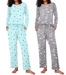 Ekouaer 2 Pack Women's Pajama Set Soft Long Sleeve Sleepwear Loungewear Pjs Sets with Pockets,Large