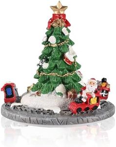 iStatue Rotating Musical Christmas Tree Figurine – Resin Holiday Decoration with Santa Train, Plays “Merry Christmas” Song, 6” Tall Spinning Tree Gift (Xmas Tree)