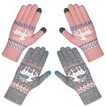 Womens Thermal Gloves, 2 Pair Knit Touch Screen Ladies Gloves for Winter - gray / pink - One Size