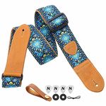 Nefelibata Guitar Strap,Double leather ends,Vintage Woven W/FREE BONUS-4 Picks+Strap Locks+Strap Button,Best Gift For Bass,Electric&Acoustic Guitars for Guitar(Vintage blue yellow embroidery), B#-vintage Blue Yellow Embroidery, Large