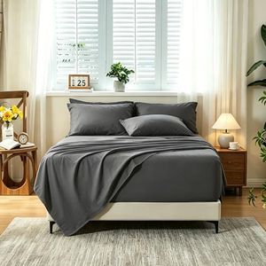 MEISHANG Stone Washed Linen Sheets California King, 18-24"Extra Deep Pocket