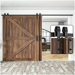 16FT/488cm Double Sliding Barn Door Kit Overlap Barn Door Hardware Sliding Door Kits,Splicing Track,Four Rollers,No Doors in It