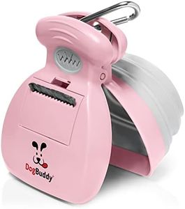 DogBuddy Pooper Scooper, Portable Dog Pooper Scooper, Poop Scoop for Small and Large Dogs, Pooper Scooper with Bag Attachment, Leash Clip and Dog Poop Bags Included (Medium, Pink)