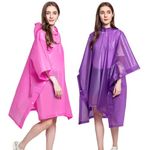 RUISHYY Rain Ponchos for Adults Men Women (2-5 Pack), Reusable EVA Clear Poncho Rain Coats Waterproof Jackets with Hood, Pink+purple, One Size