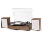 Record Player for Vinyl with External Bookshelf Speakers, 33-1/3 45 78 RPM Belt-Driven Bluetooth Vintage Vinyl Turntable with 2x15W Stereo Speakers Support AUX-in, RCA Out, Tan Oak Finish