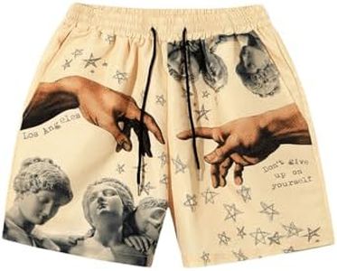 WDIRARA Men's Letter Graphic Tie Dye Drawstring Waist Workout Shorts with Pockets Khaki X-Large