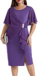 Hanna Nikole Women's Plus Size Sleeveless Cape Dress with Chiffon Overlay Formal Midi Dress Purple 24 Plus