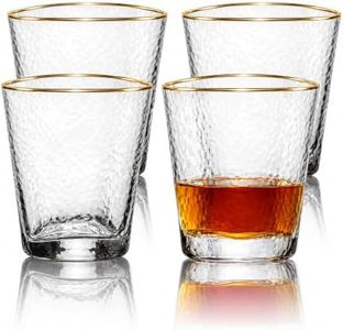 Gold Rim Whiskey Glasses Set of 4, 12 oz Hammered Triangular Rocks Glasses | Old fashioned, bourbon, scotch, rye and cocktail lowball tumblers, hand-blown, extra-heavy base, bar cart gift for dad