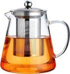 LECROF Glass Teapot with Stainless Steel Infuser & Lid, Glass Tea Kettle Stovetop Safe, Blooming & Loose Leaf Teapot [Completely Safe to use on Gas Stove] [750 ML] [Clear Glass]