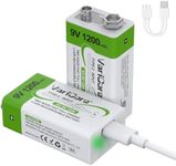 VariCore 1200mAh Rechargeable 9V Batteries USB C 2PCS,9 Volt USB Lithium-ion Batteries,USB C 9V Battery,Long Lasting 1200 Cycles, for Smoke Alarms,Multimeters,Microphones