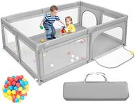 BABY JOY Baby Playpen, 205 x 147 cm Extra-Large Play Yard with 50 Ocean Balls & Carrying Bag, Portable Baby Play Activity Center, Indoor Outdoor Playpen w/Breathable Mesh for Infants & Toddlers (Grey)