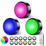 swesara Battery Operated Push Lights Stick On, 16 Colors Changeable Black Dimmable Battery Powered Puck Lights with Wireless Remote for Under Cabinet, Classroom Closet or Bedroom