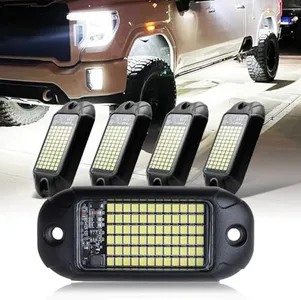 Nicoko 4Pods Pure White 72 Leds SMD Chips 72w High Power Rock Lights Super Bright White Offroad Car Boat Underglow Lights IP68 Waterproof for Truck SUV UTV ATV RZR