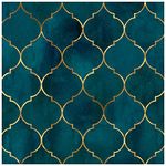 HaokHome 96034 Peel and Stick Wallpaper Graphic Trellis Emerald/Sapphire Blue/Gold Removable contactpaper for Home Bathroom Decorations 17.7in x 118in