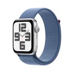 Apple Watch SE (2nd Gen, 2023) [GPS 44mm] Smartwatch with Silver Aluminium Case with Winter Blue Sport Loop. Fitness & Sleep Tracker, Crash Detection, Heart Rate Monitor, Carbon Neutral
