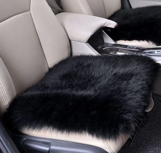 OKAYDA Natural Sheepskin Car Seat Cover Fluffy Square seat Cushion Universal Size Fit for Most Car, Truck, SUV, or Van (Black)