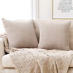 Deconovo Set of 2 Home Decoration Throw Pillow Cases, Solid Pillowcases Corduroy Cushion Covers 40cm x 40cm, 16x16 Inches Grid Cushion Covers for Outdoor Furniture(Beige, 2 Pieces)