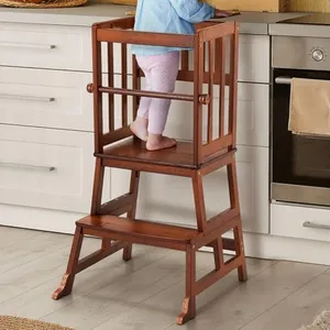 COSYLAND Kids Kitchen Step Stool, Toddler Standing Tower with CPC Certification, Removable Anti-Drop Railing Safety Rail Enjoys Unique Patented Design A Anti-tip Stable Structure Brown