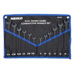 NEIKO 03582A Combination Wrench Set, 12 Pc Raised Panel Combo Wrenches Set, Metric and Standard, Black Oxide Drop Forged Carbon Steel, Mechanic Open End Wrench Set, Small Box End Wrench Set SAE & MM