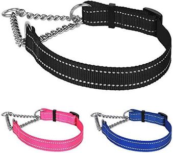 CollarDirect Martingale Dog Collar Training Adjustable Stainless Steel Chain Reflective Nylon Pet Collars for Medium Large Dogs (S, Neck Fit 12"-18", Black)