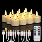 12 PCS Rechargeable Flameless Tea Lights Candles Flickering with Remote Timer and 2 USB Charging Cables, 3D Wick Battery Operated Led Decorative Candle Lights for Home, Halloween, Christmas Decor