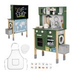 OOOK Kids Kitchen Playset, Wooden Play Kitchen for Toddlers with Coffee Maker, Microwave, Dishwasher and Washing Machine, Toy Kitchen Set with Garbage Classification