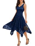 Meetjen Mother of The Bride Dress Special Occasion Lace Dress Asymmetrical Cocktail Formal Swing Dress Navy 2XL