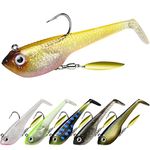 GOTOUR Fishing Lures Bass Lures for Freshwater Saltwater, Pre-Rigged Soft Plastic Swimbait Paddle Tail Weedless Bass Lures, Bass Pike Trout Walleye Striped Fishing Baits, Fishing Gifts for Men