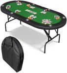 Garvee 8 Player Oval Poker Table Foldable, 72" Poker Game Tables with Storage Bag, Collapsible Legs, Padded Rails & Cup Holders, Portable Folding Game Table for Texas Holdem and Blackjack, Green