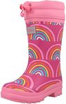 Hatley Boy's Girl's Sherpa Lined Printed Wellington Rain Boots, Rainy Rainbows, 4 UK Child