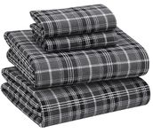 Ruvanti Flannel Sheets Full Size - 100% Cotton Double Brushed Bed Sheets Set, Deep Pockets 16 Inches, All Seasons Breathable & Extra Soft Full Sheets, Warm & Cozy, 4 Piece, Grey Plaid